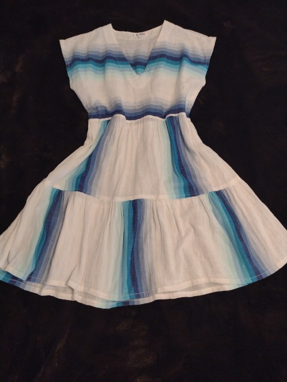 LemLem Sz S Mini Dress Beach Cover Up Caftan Pop Over Flowy Tiered